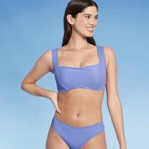 Shade & Shore™ Periwinkle Ribbed Bikini Top 34C & Large Bikini Bottoms